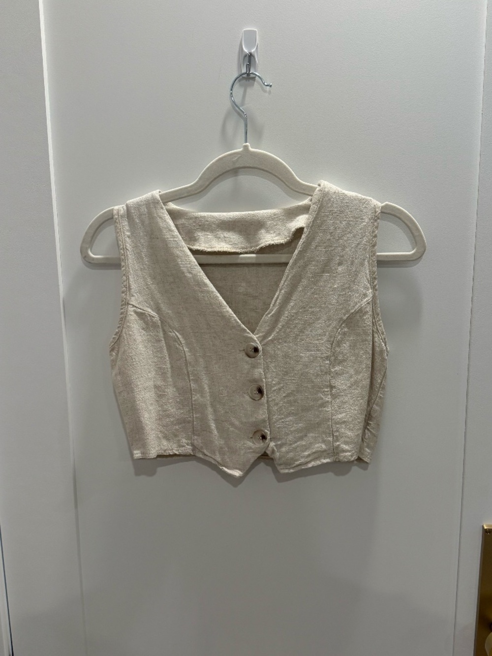 Beige Linen-Look Cropped Vest